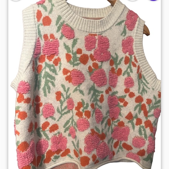 Stylish Floral 3 Dimensional Sweater Vest Y2k Vintage Cozy Knitted Sz M Women - Picture 5 of 8